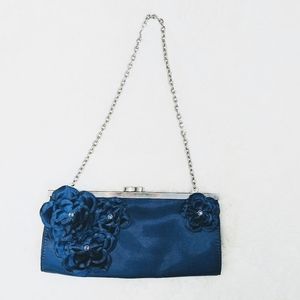 American eagle outfitters Chain Clutch/Shoulder Purse Blue Satin Flower